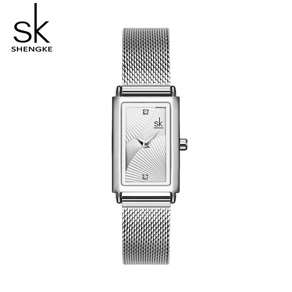 SK Women’s Square Quartz Watch – Stainless Steel Strap, Slim Business Style Timepiece