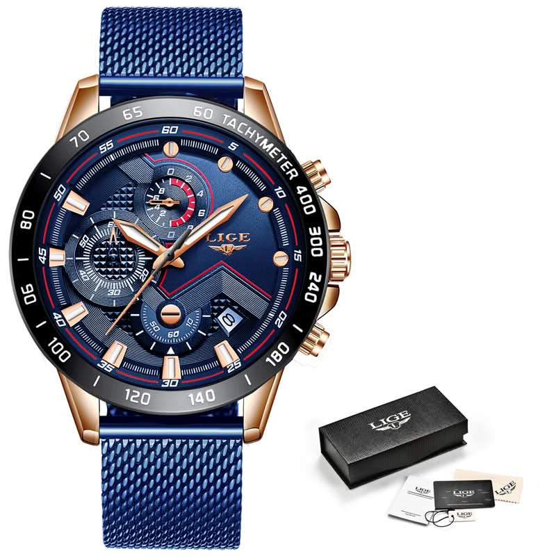 Men’s Mesh Chronograph Quartz Watch – with Stainless Steel Strap