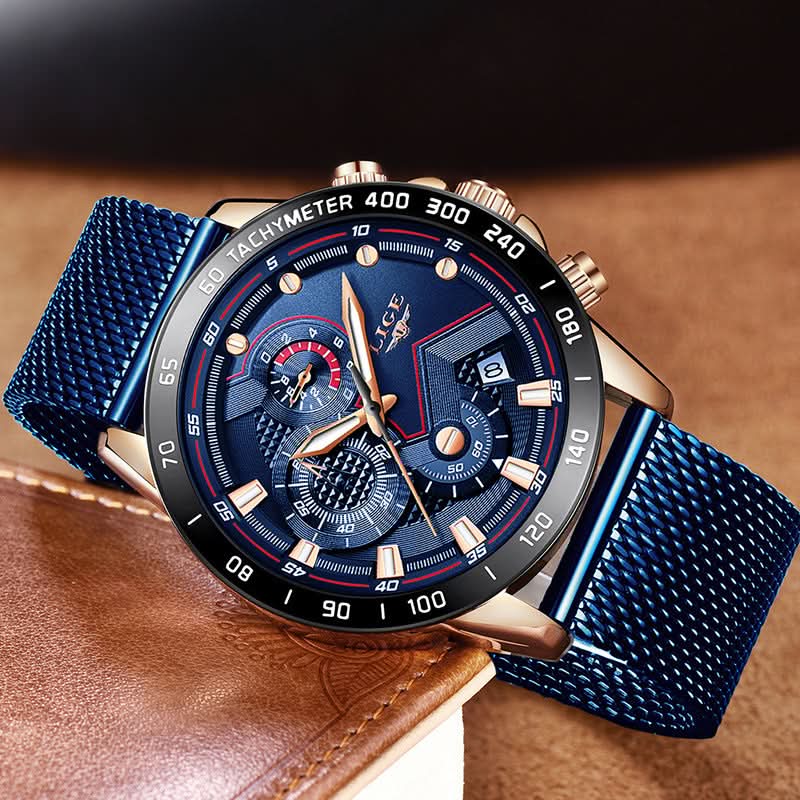Men’s Mesh Chronograph Quartz Watch – with Stainless Steel Strap