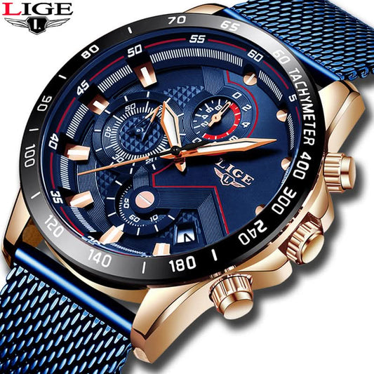 Men’s Mesh Chronograph Quartz Watch – with Stainless Steel Strap