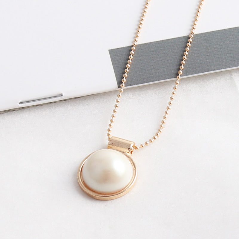 Natural Stone Pendant Necklace – Elegant Round Alloy Beaded Chain for Women