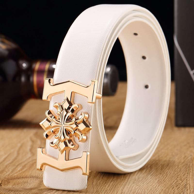 Elegant Men’s Leather Belt with Flower Buckle