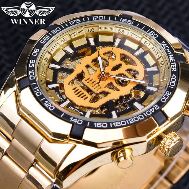 T-WINNER Skull Skeleton Mechanical Watch for Men – Luminous Hollow Dial Timepiece