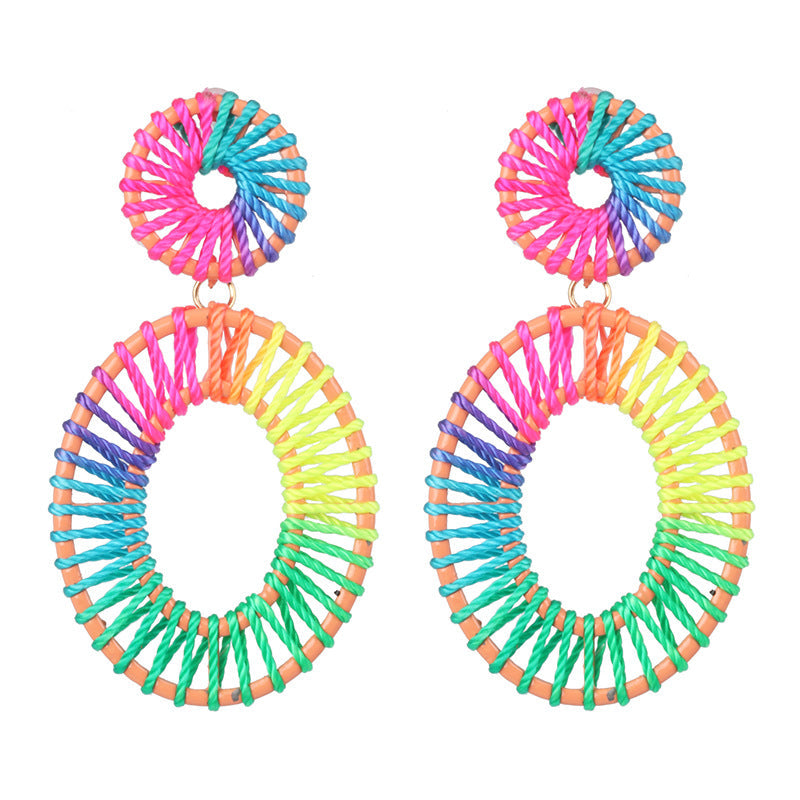 Colorful Raffia Braided Earrings for Women – Hollow Geometric Statement Jewelry