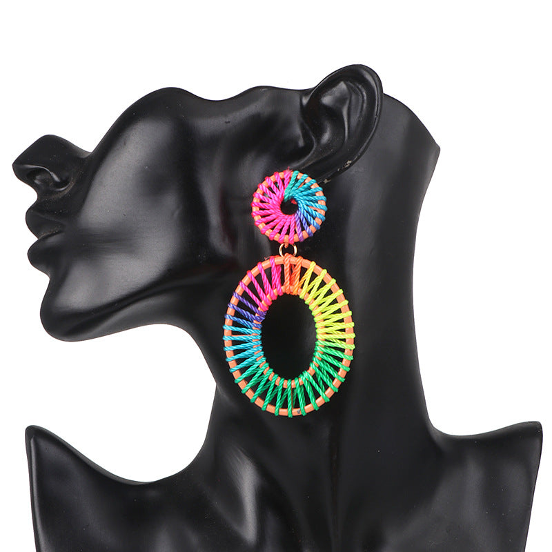 Colorful Raffia Braided Earrings for Women – Hollow Geometric Statement Jewelry