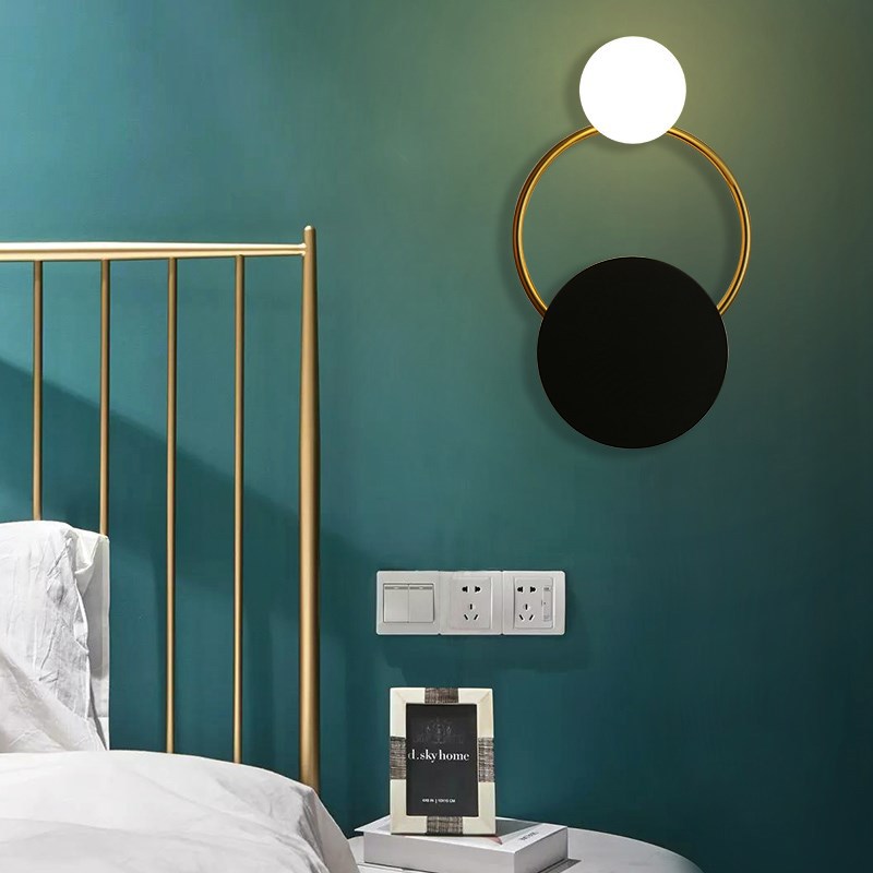 Nordic Black & Gold Wall Lamp – Modern Glass Sconce for Bedroom & Living Room Decor