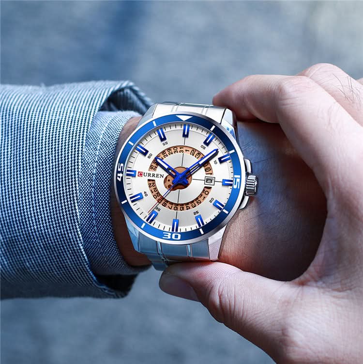 Men's Large Dial Quartz Watch - Stainless Steel Strap, Calendar Display