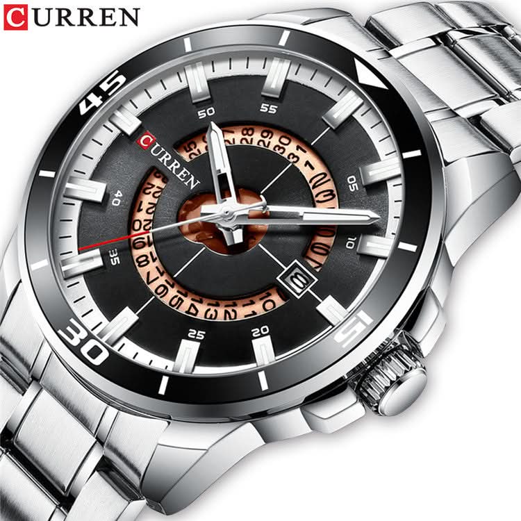 Men's Large Dial Quartz Watch - Stainless Steel Strap, Calendar Display