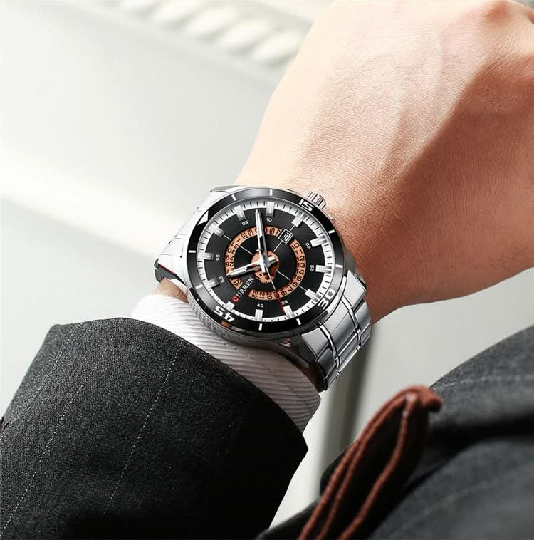 Men's Large Dial Quartz Watch - Stainless Steel Strap, Calendar Display