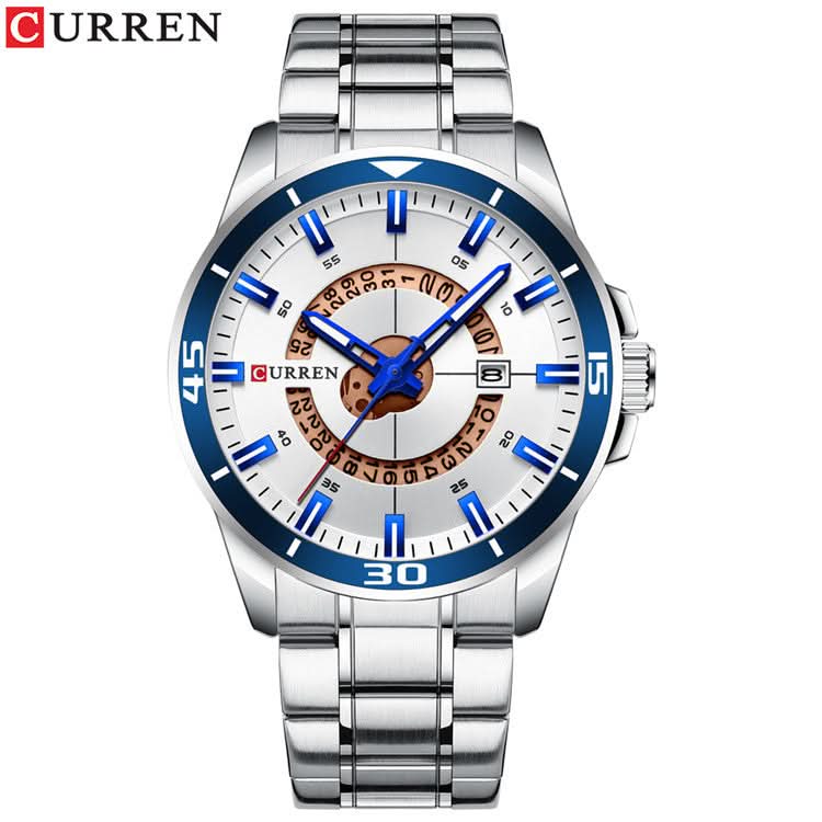 Men's Large Dial Quartz Watch - Stainless Steel Strap, Calendar Display