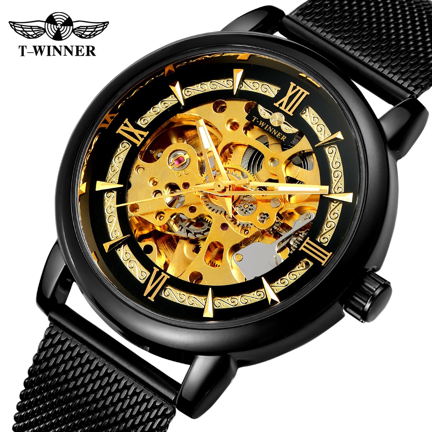 T-WINNER Automatic Mechanical Watch for Men – Luminous Timepiece with Mesh Strap