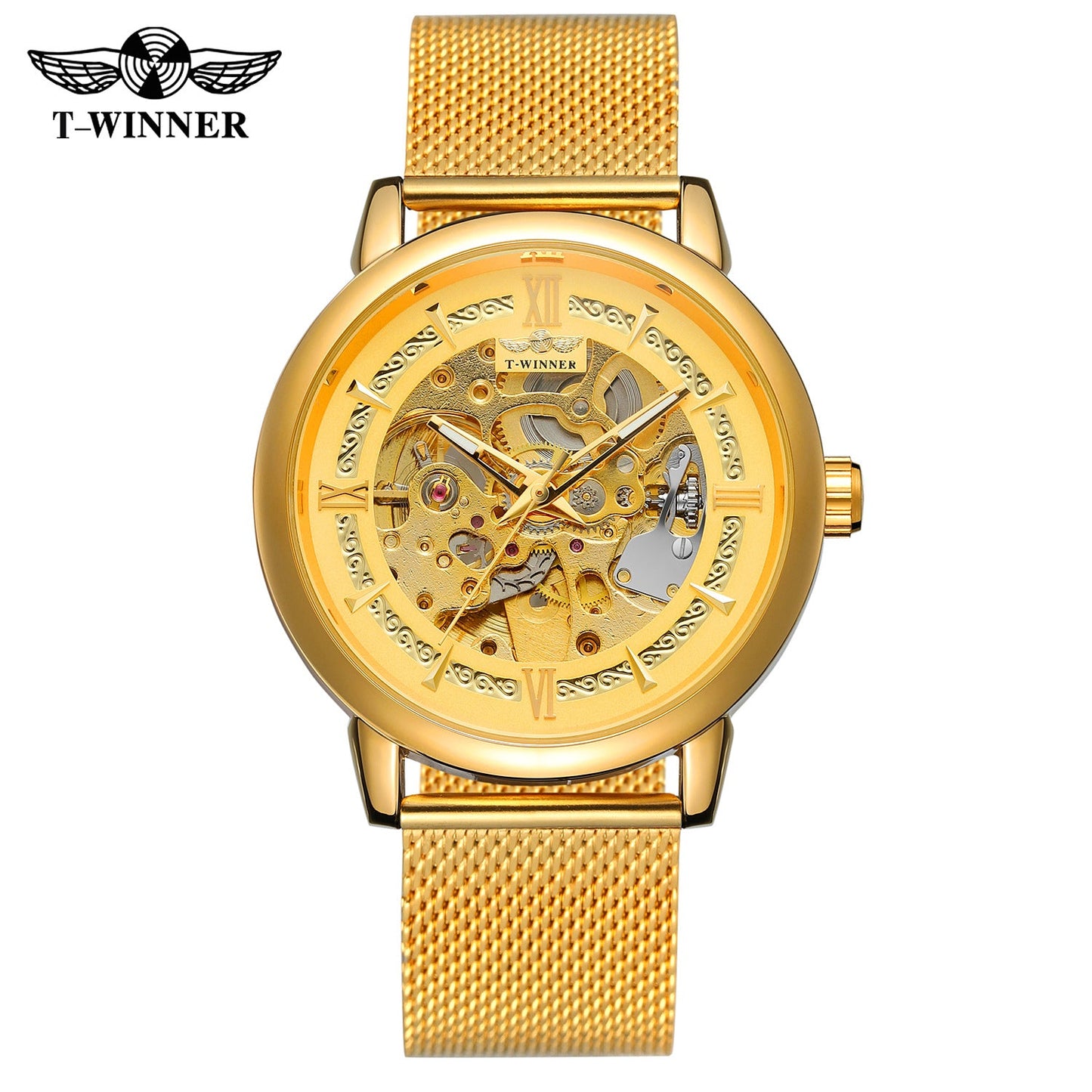 T-WINNER Automatic Mechanical Watch for Men – Luminous Timepiece with Mesh Strap