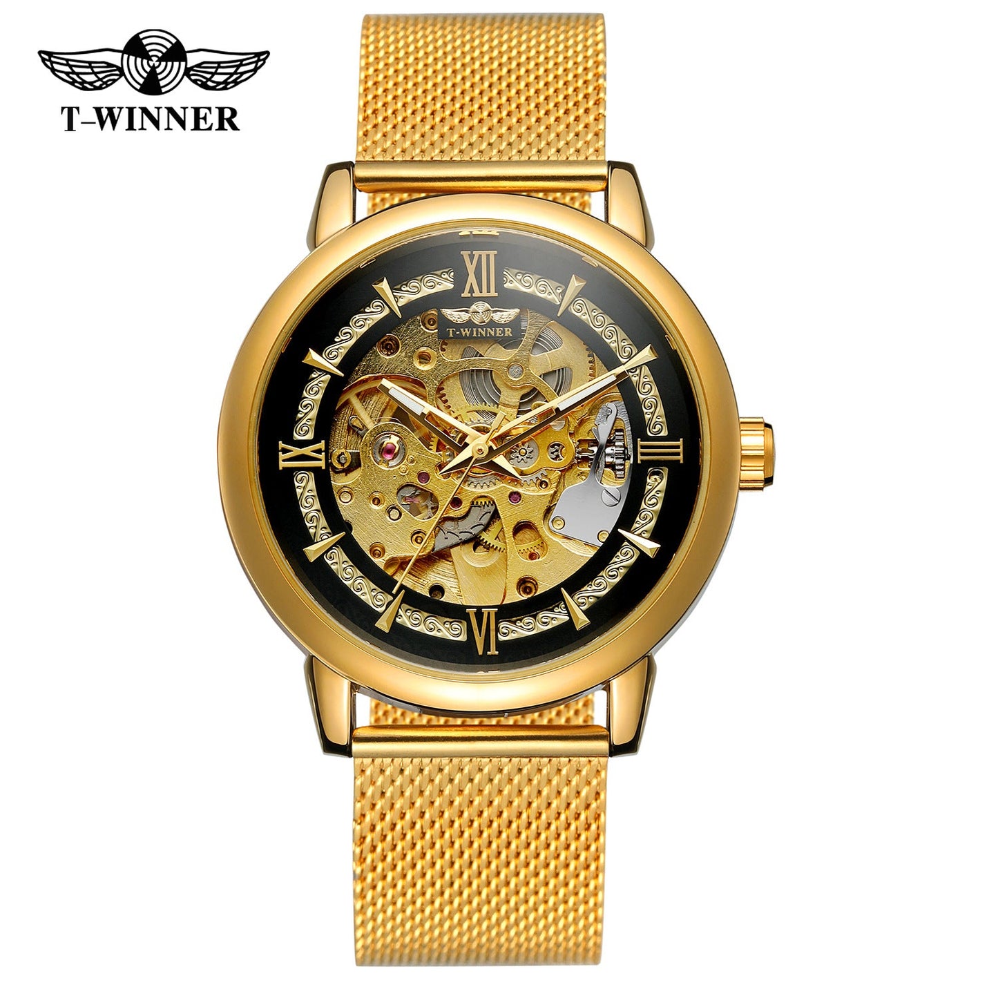T-WINNER Automatic Mechanical Watch for Men – Luminous Timepiece with Mesh Strap