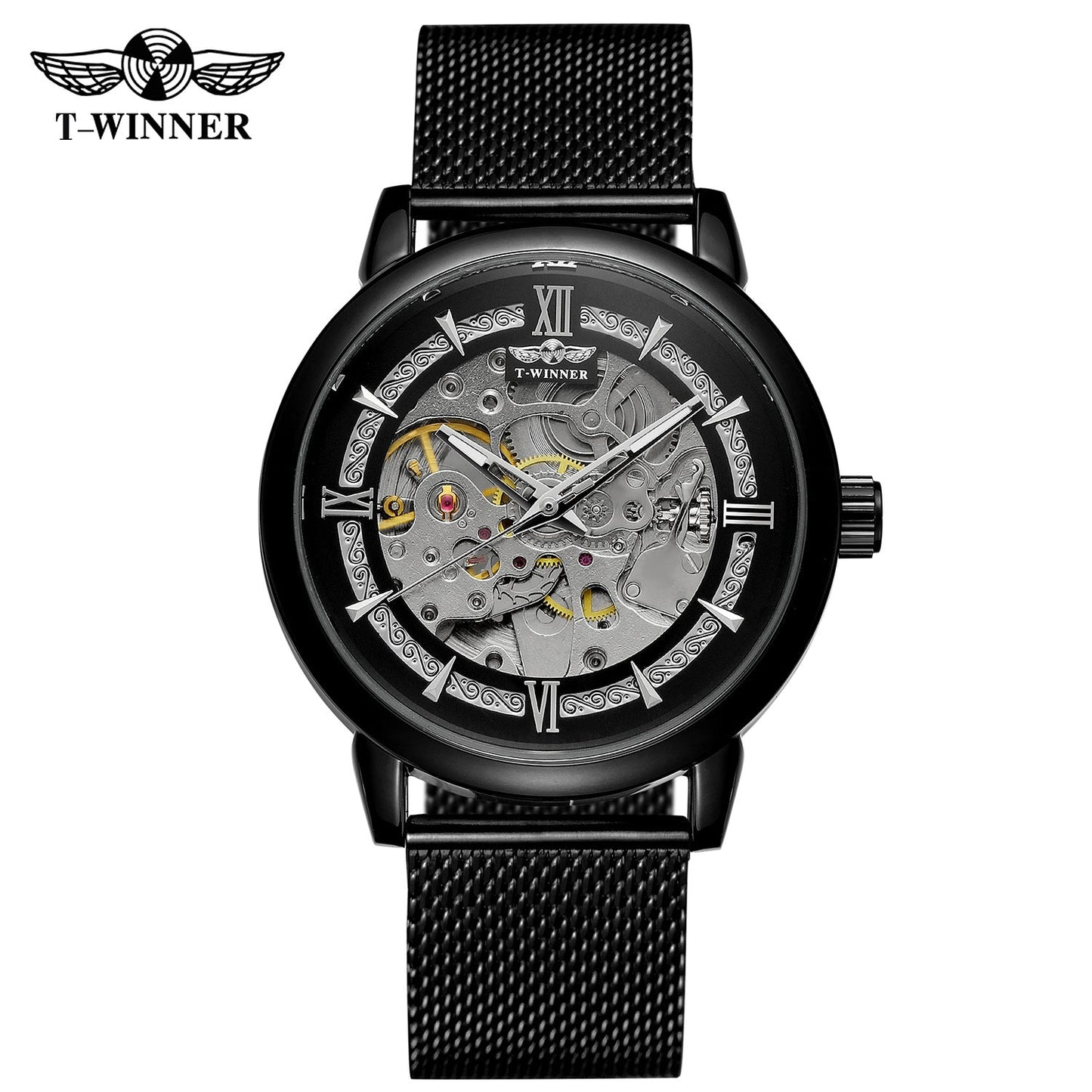 T-WINNER Automatic Mechanical Watch for Men – Luminous Timepiece with Mesh Strap