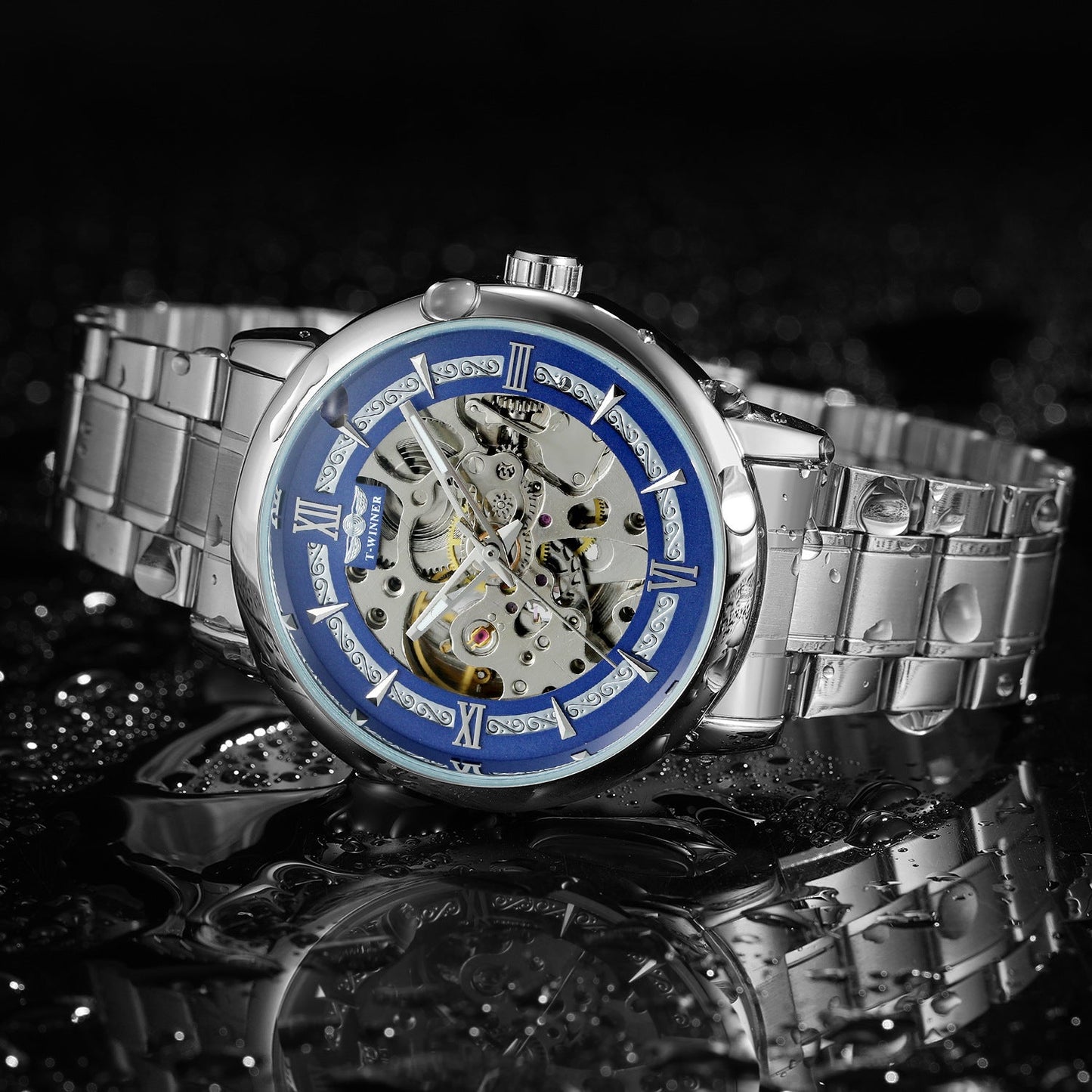 T-WINNER Automatic Mechanical Watch for Men – Luminous Stainless Steel Timepiece