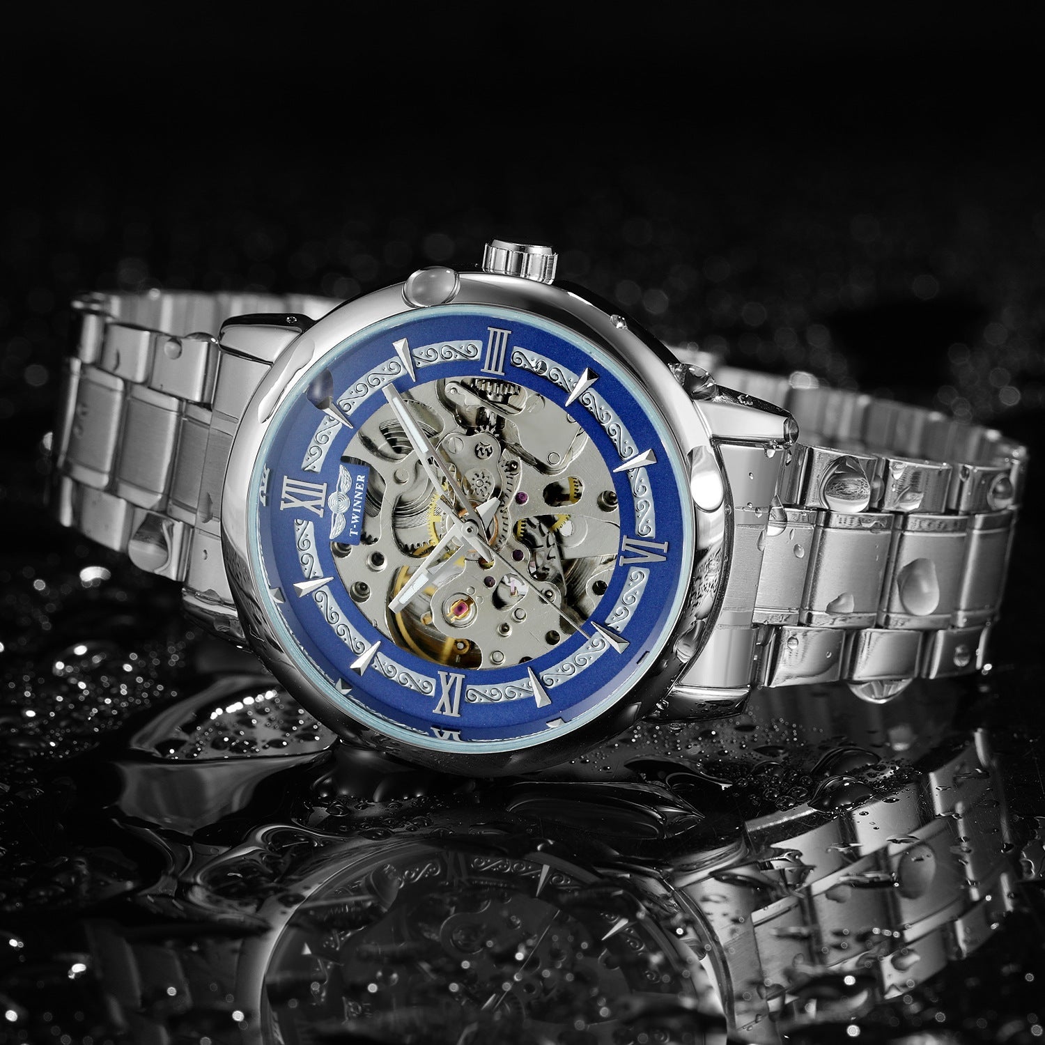 T-WINNER Automatic Mechanical Watch for Men – Luminous Stainless Steel Timepiece