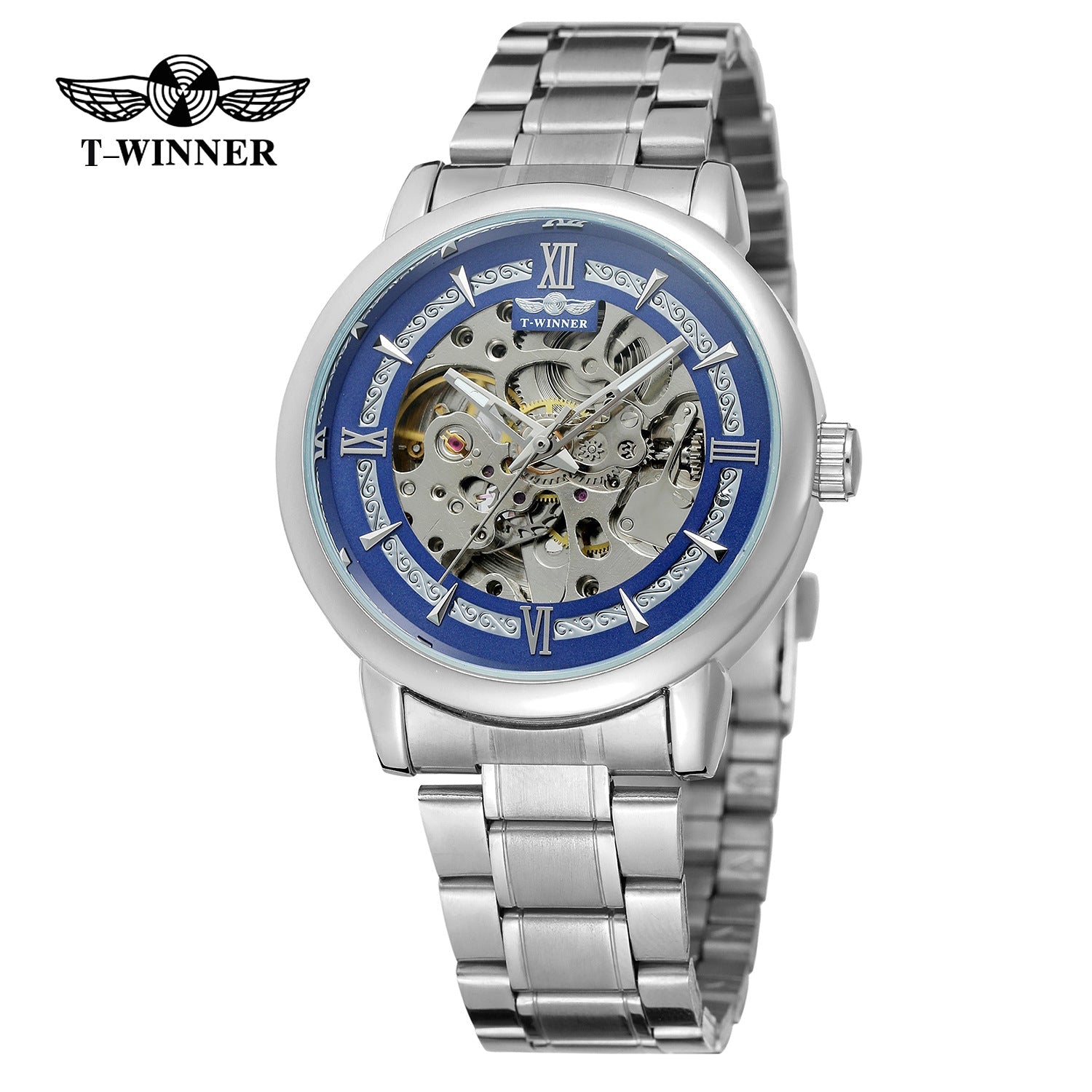 T-WINNER Automatic Mechanical Watch for Men – Luminous Stainless Steel Timepiece