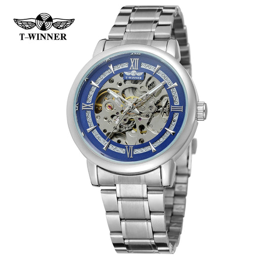 T-WINNER Automatic Mechanical Watch for Men – Luminous Stainless Steel Timepiece