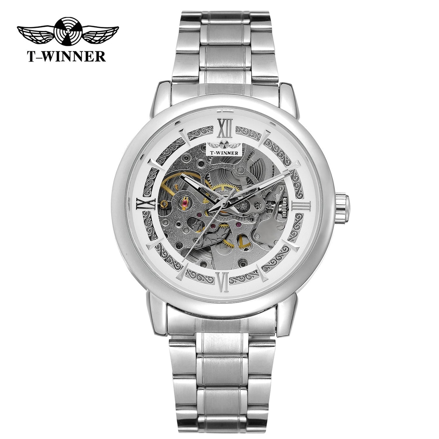 T-WINNER Automatic Mechanical Watch for Men – Luminous Stainless Steel Timepiece