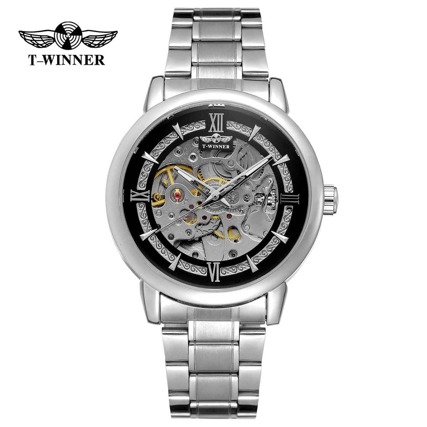 T-WINNER Automatic Mechanical Watch for Men – Luminous Stainless Steel Timepiece