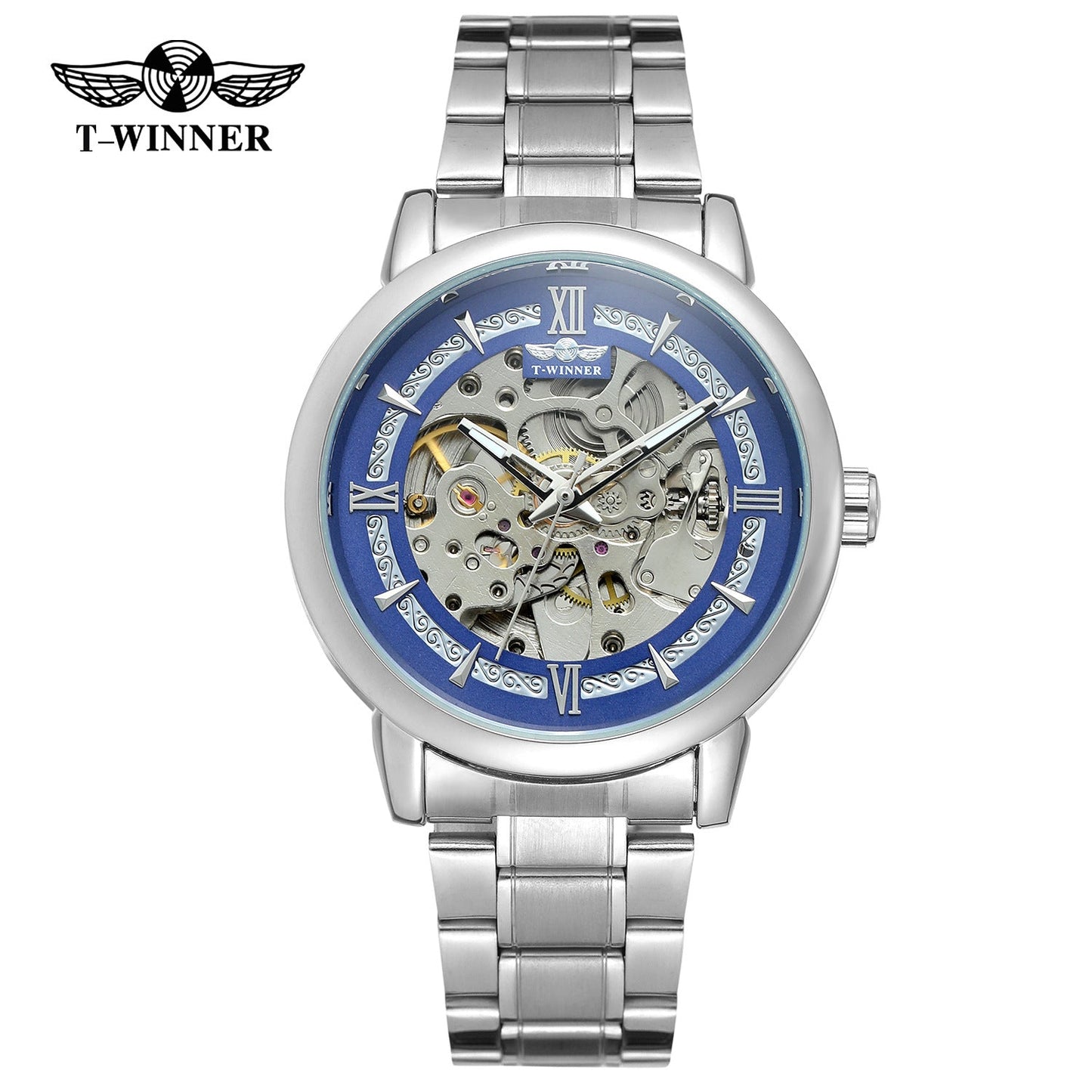 T-WINNER Automatic Mechanical Watch for Men – Luminous Stainless Steel Timepiece