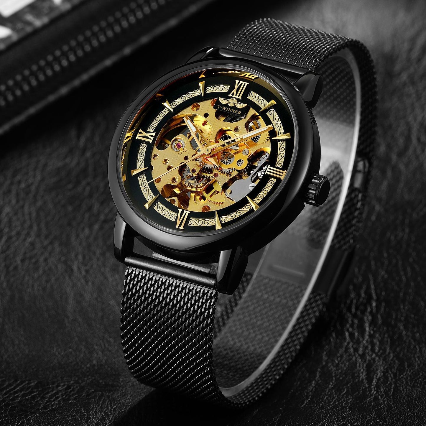 T-WINNER Automatic Mechanical Watch for Men – Luminous Timepiece with Mesh Strap