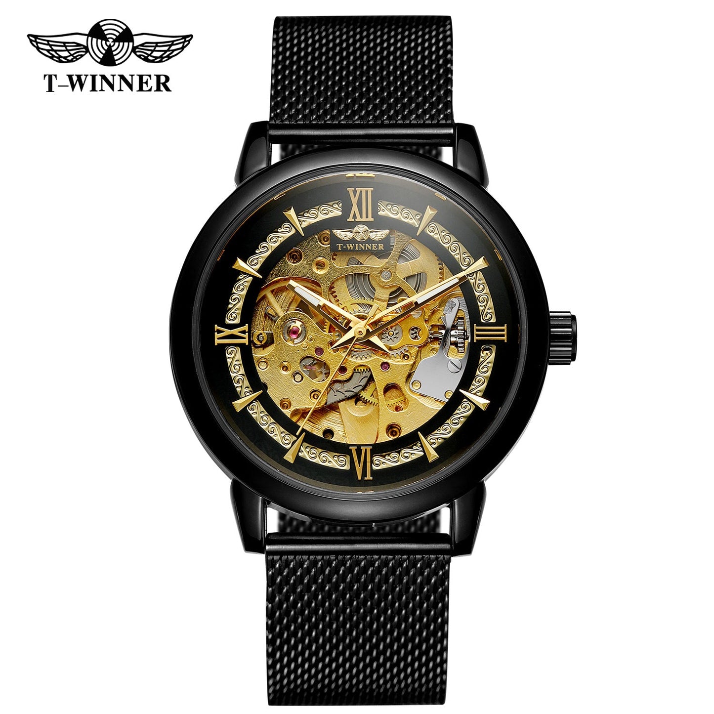 T-WINNER Automatic Mechanical Watch for Men – Luminous Timepiece with Mesh Strap