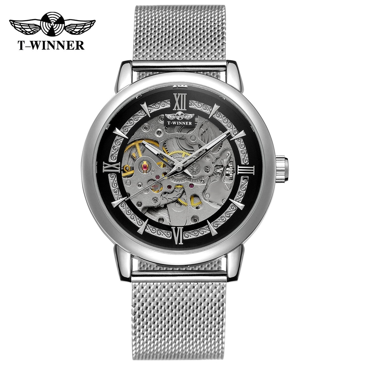 T-WINNER Automatic Mechanical Watch for Men – Luminous Timepiece with Mesh Strap