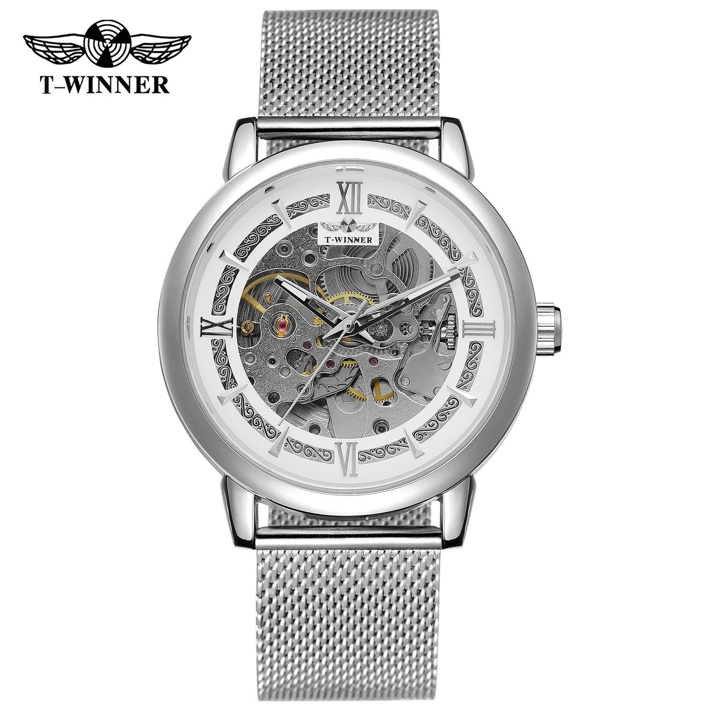 T-WINNER Automatic Mechanical Watch for Men – Luminous Timepiece with Mesh Strap