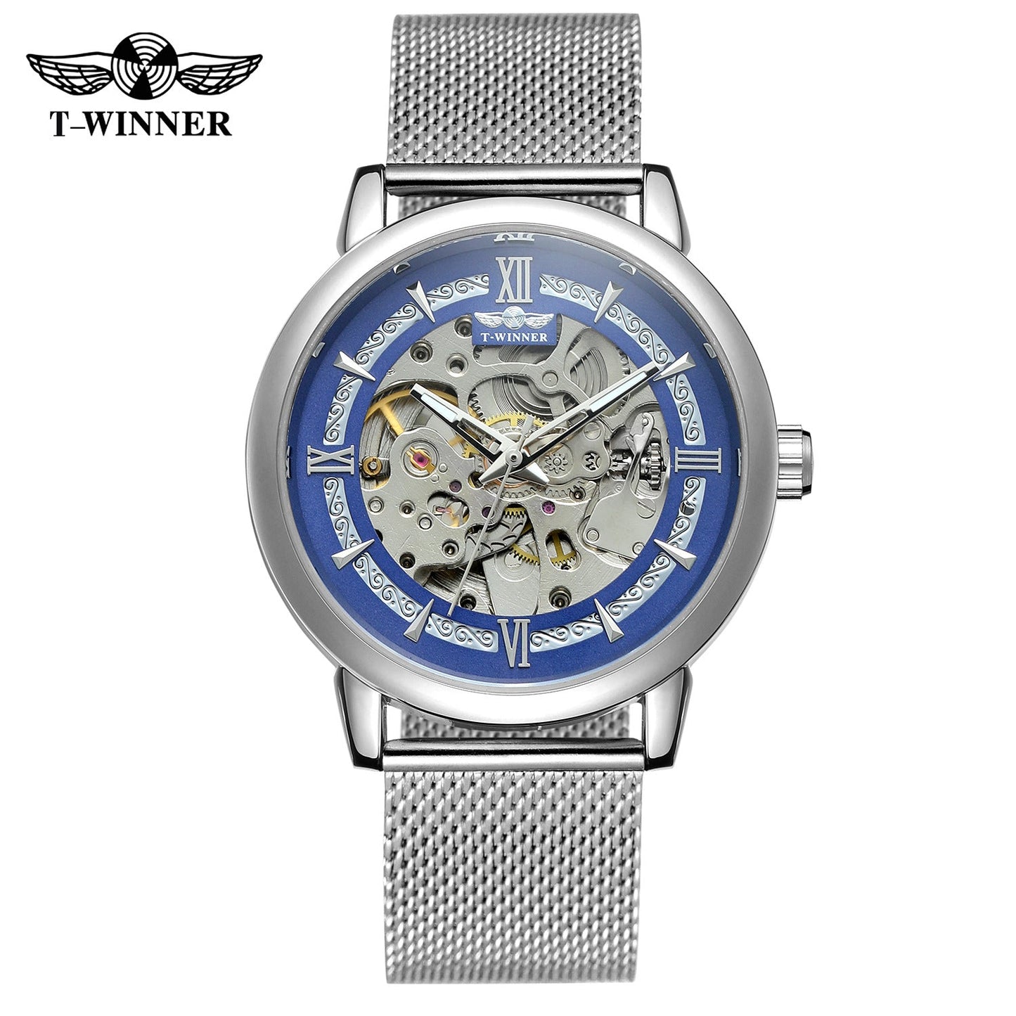 T-WINNER Automatic Mechanical Watch for Men – Luminous Timepiece with Mesh Strap