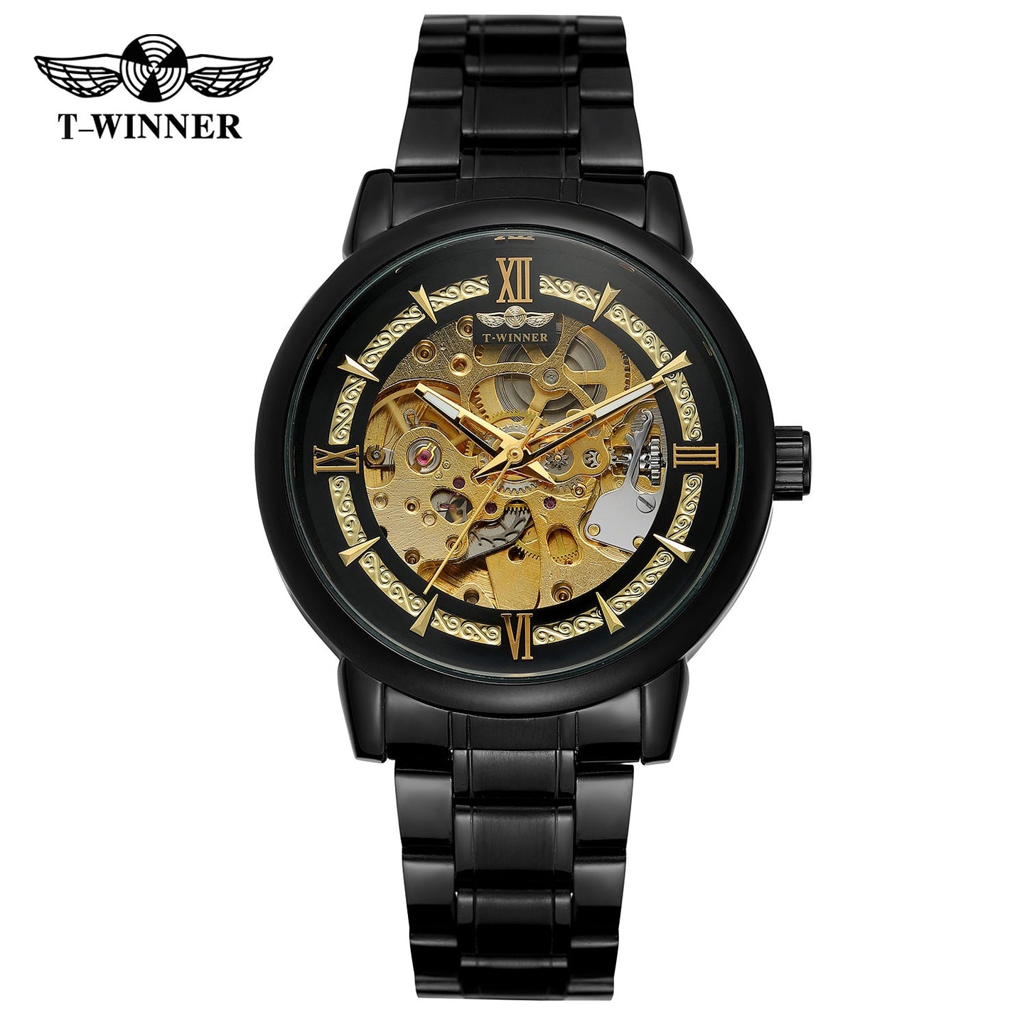 T-WINNER Automatic Mechanical Watch for Men – Luminous Stainless Steel Timepiece