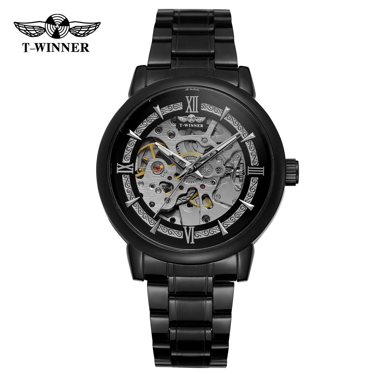 T-WINNER Automatic Mechanical Watch for Men – Luminous Stainless Steel Timepiece