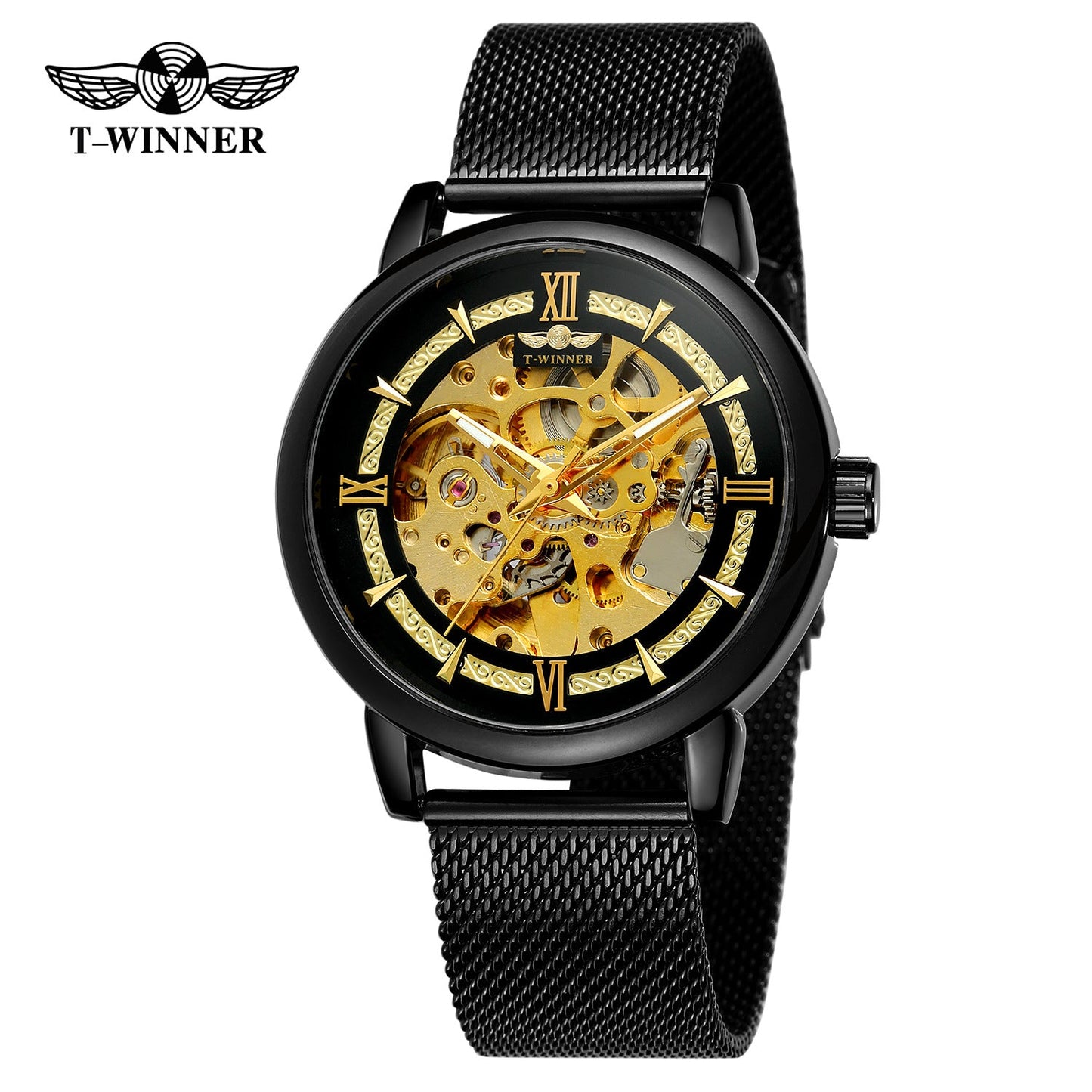T-WINNER Automatic Mechanical Watch for Men – Luminous Timepiece with Mesh Strap