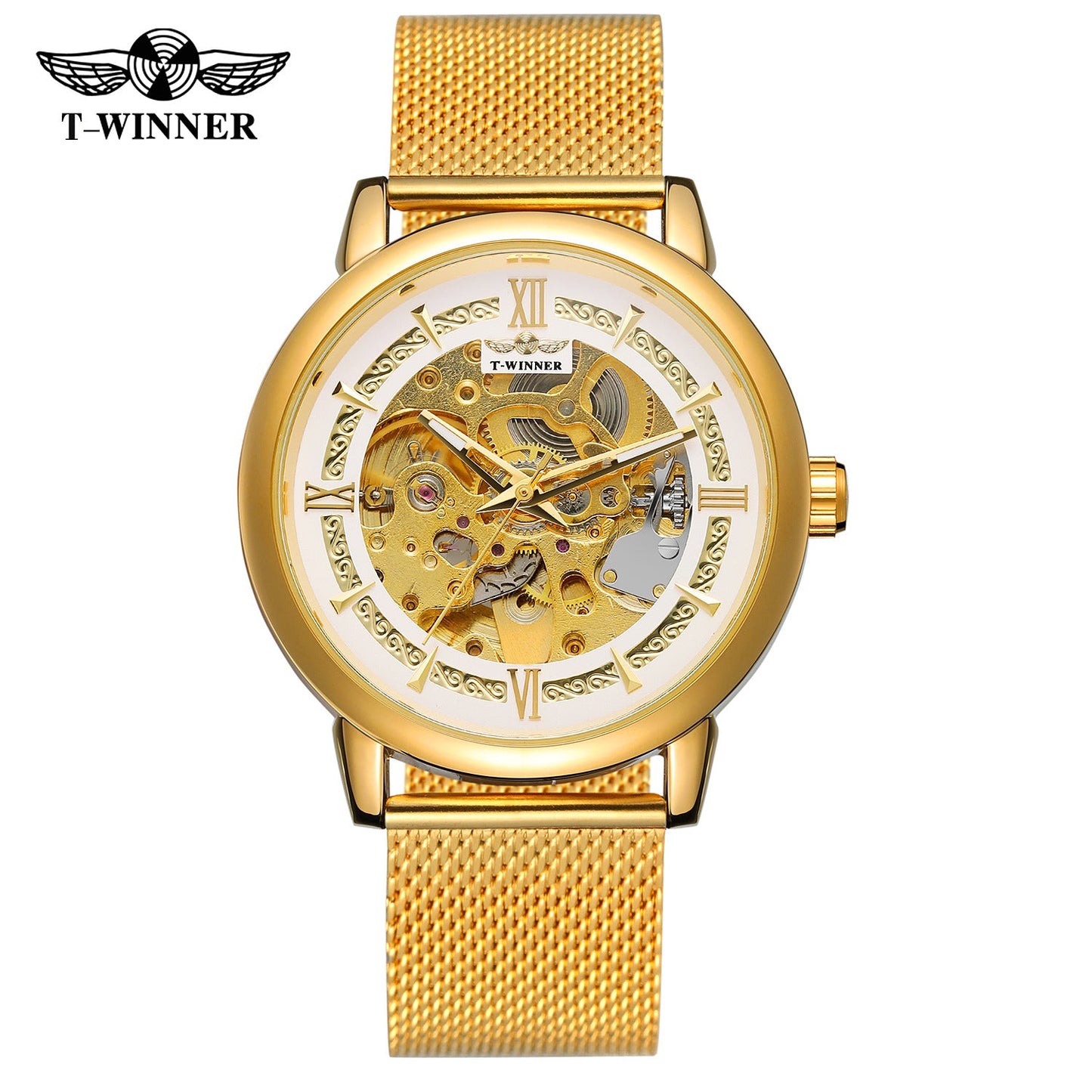 T-WINNER Automatic Mechanical Watch for Men – Luminous Timepiece with Mesh Strap