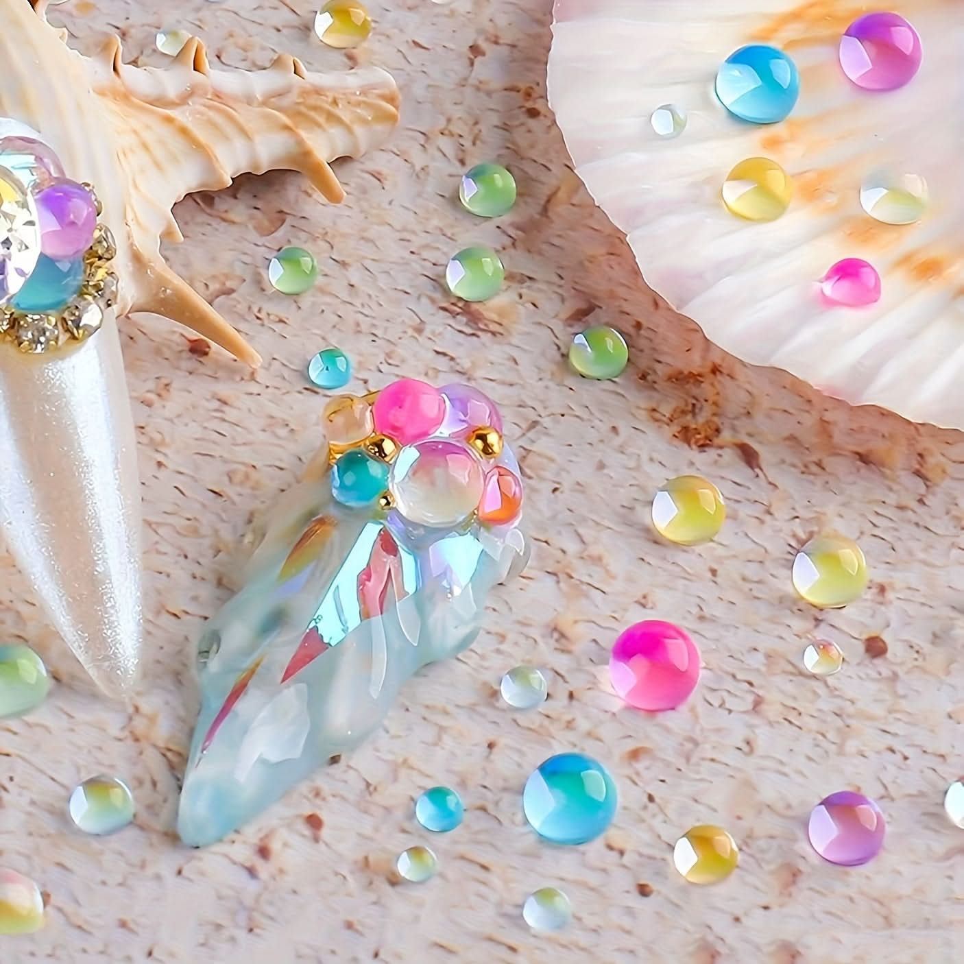 9 Pieces Aurora Nail Pearls-Bubble Beads for 3D Nail Art & DIY Crafts