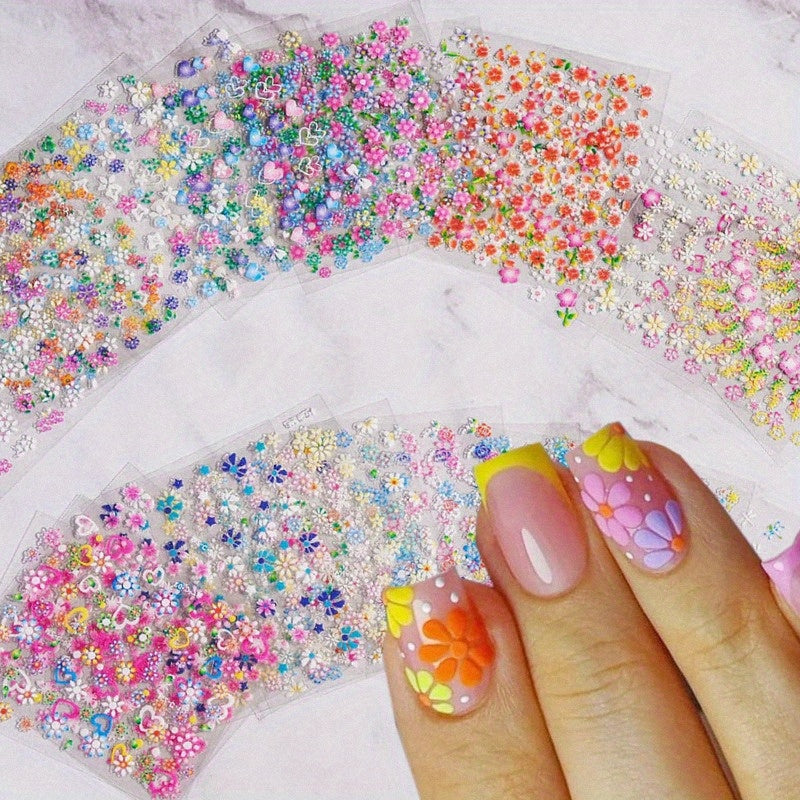 30 Sheets 3D Self-Adhesive Nail Art Stickers – Floral, Heart & Bow Designs for DIY Gel & Acrylic Nails