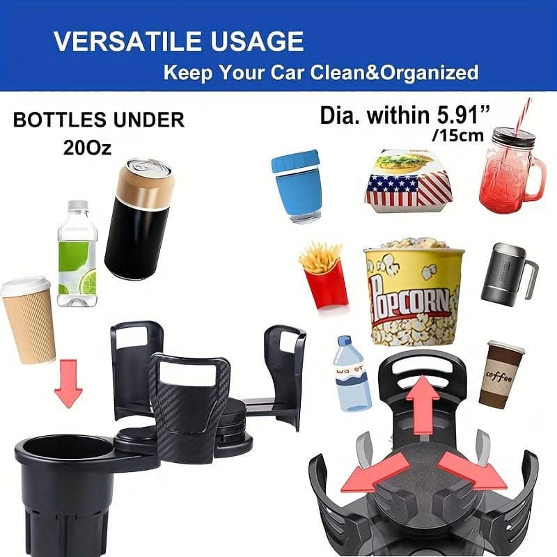 Adjustable Car Cup Holder Expander with Phone Holder & Aromatherapy Organizer