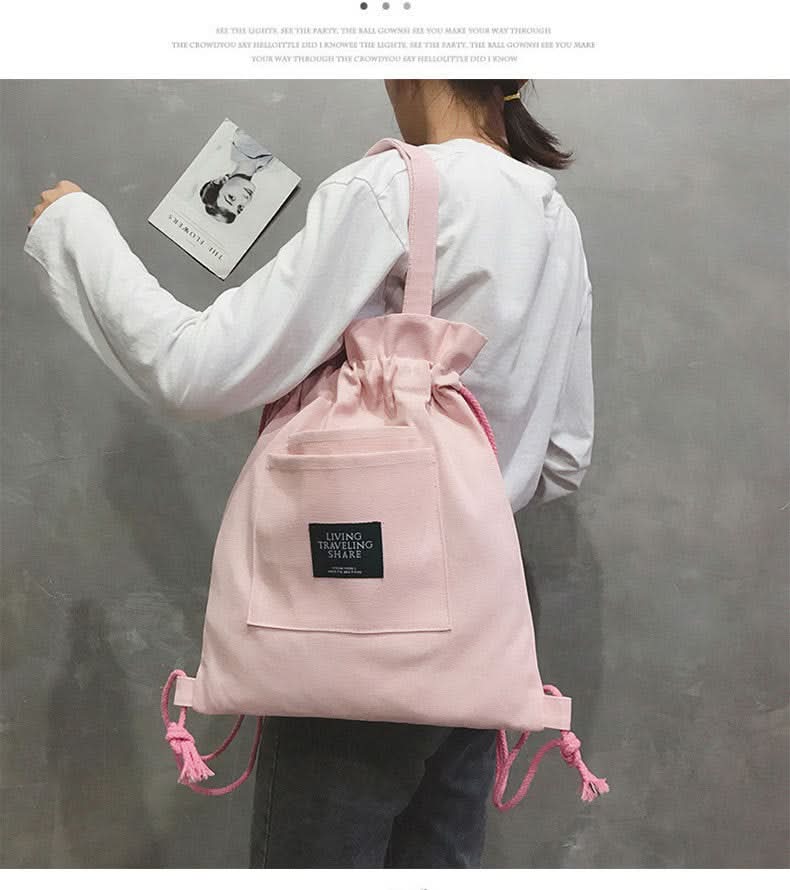 Canvas Drawstring Shoulder Bag – Stylish & Lightweight Backpack for Women