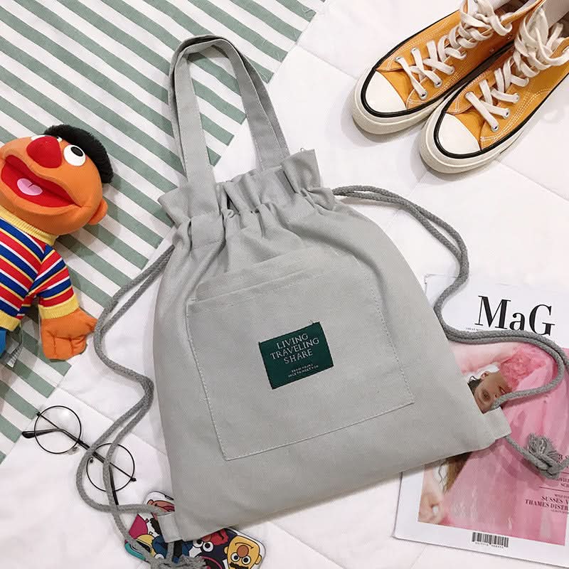 Canvas Drawstring Shoulder Bag – Stylish & Lightweight Backpack for Women