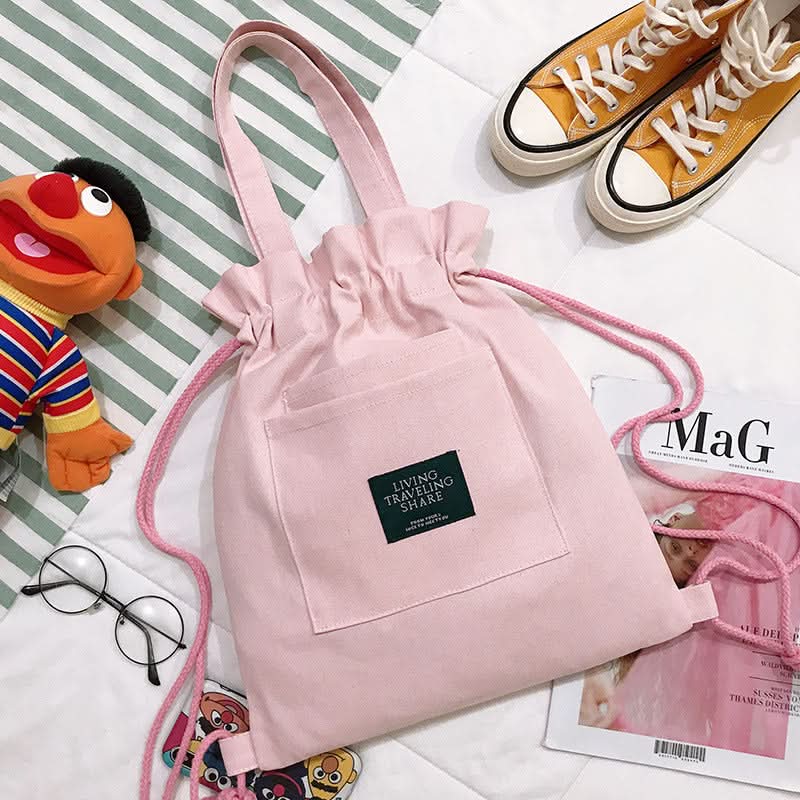 Canvas Drawstring Shoulder Bag – Stylish & Lightweight Backpack for Women