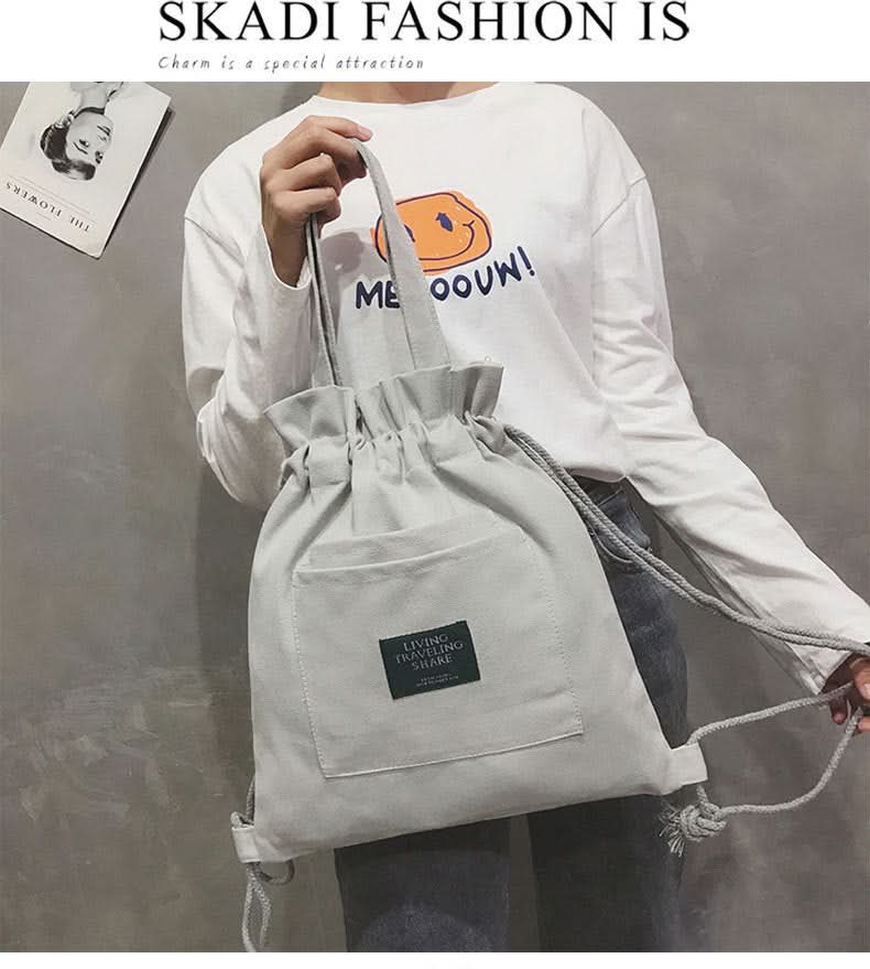 Canvas Drawstring Shoulder Bag – Stylish & Lightweight Backpack for Women