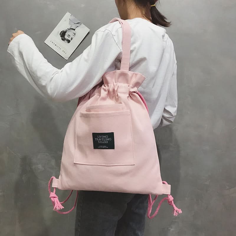 Canvas Drawstring Shoulder Bag – Stylish & Lightweight Backpack for Women