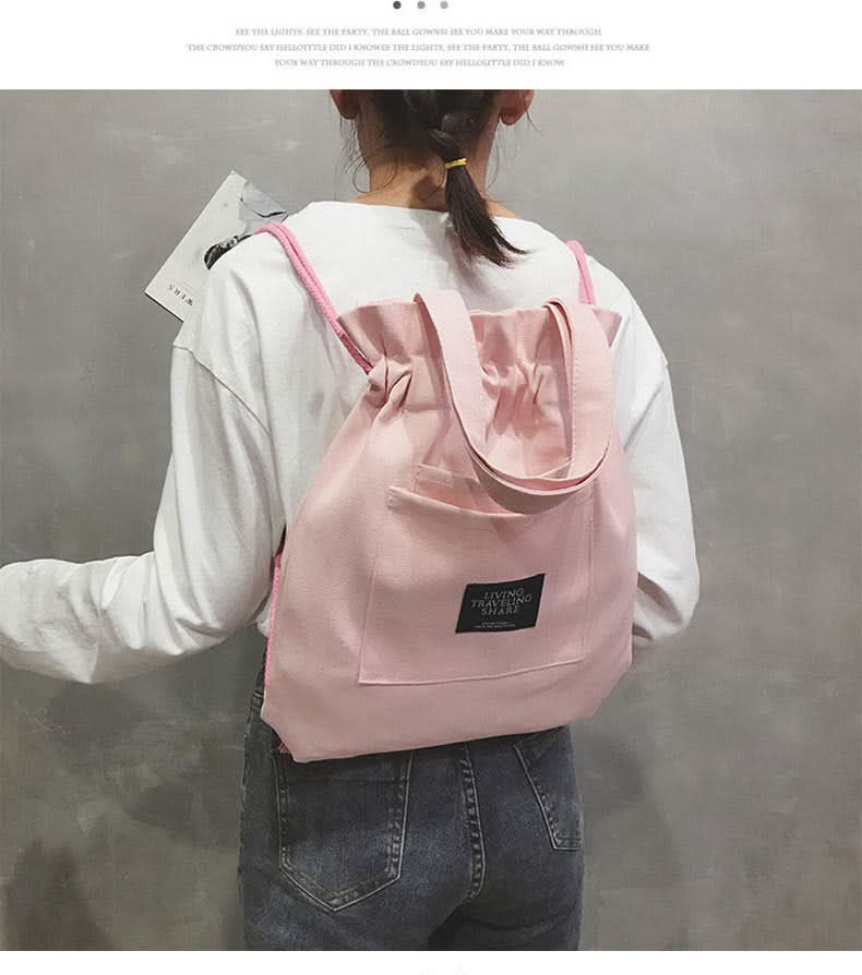 Canvas Drawstring Shoulder Bag – Stylish & Lightweight Backpack for Women