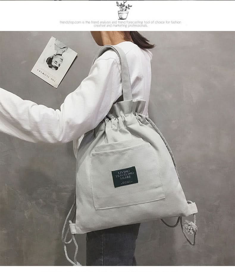 Canvas Drawstring Shoulder Bag – Stylish & Lightweight Backpack for Women