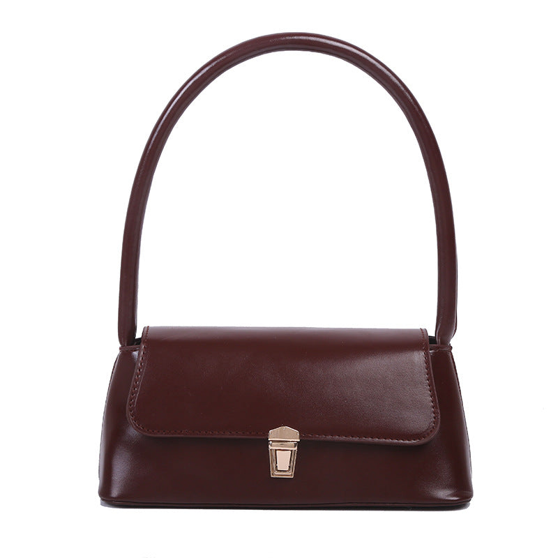 Retro Baguette Shoulder Bag for Women – Small PU Underarm Handbag with Bullet Lock