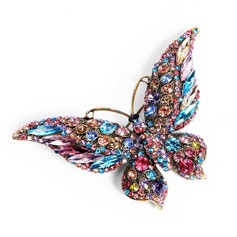Vintage Crystal Butterfly Brooch – Elegant Rhinestone Pin for Coats & Dresses