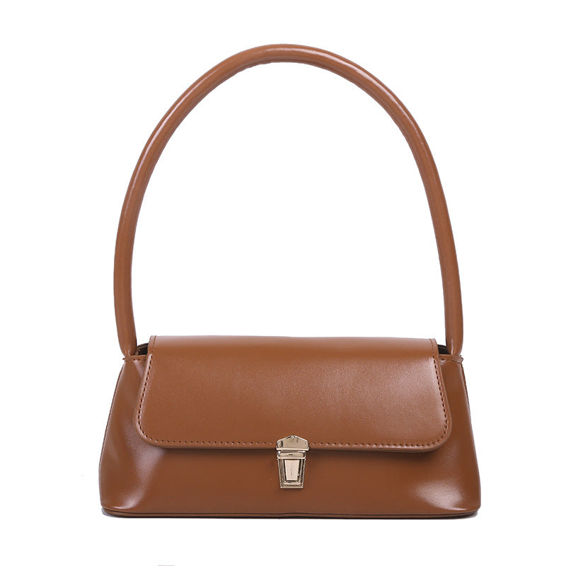 Retro Baguette Shoulder Bag for Women – Small PU Underarm Handbag with Bullet Lock