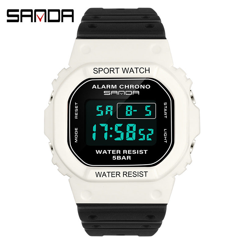 Sanda Unisex Square Digital Sports Watch – Waterproof, Luminous Electronic Watch