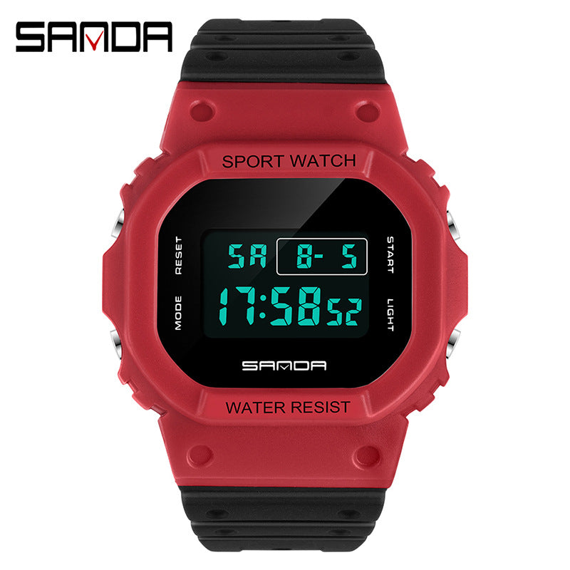 Sanda Unisex Square Digital Sports Watch – Waterproof, Luminous Electronic Watch