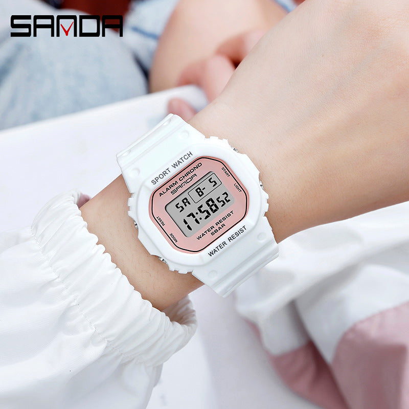Sanda Unisex Square Digital Sports Watch – Waterproof, Luminous Electronic Watch